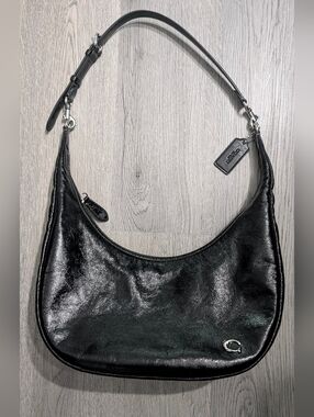 Coach Juliet Sling Bag Black Glazed Leather Silver Hardware Boutique
